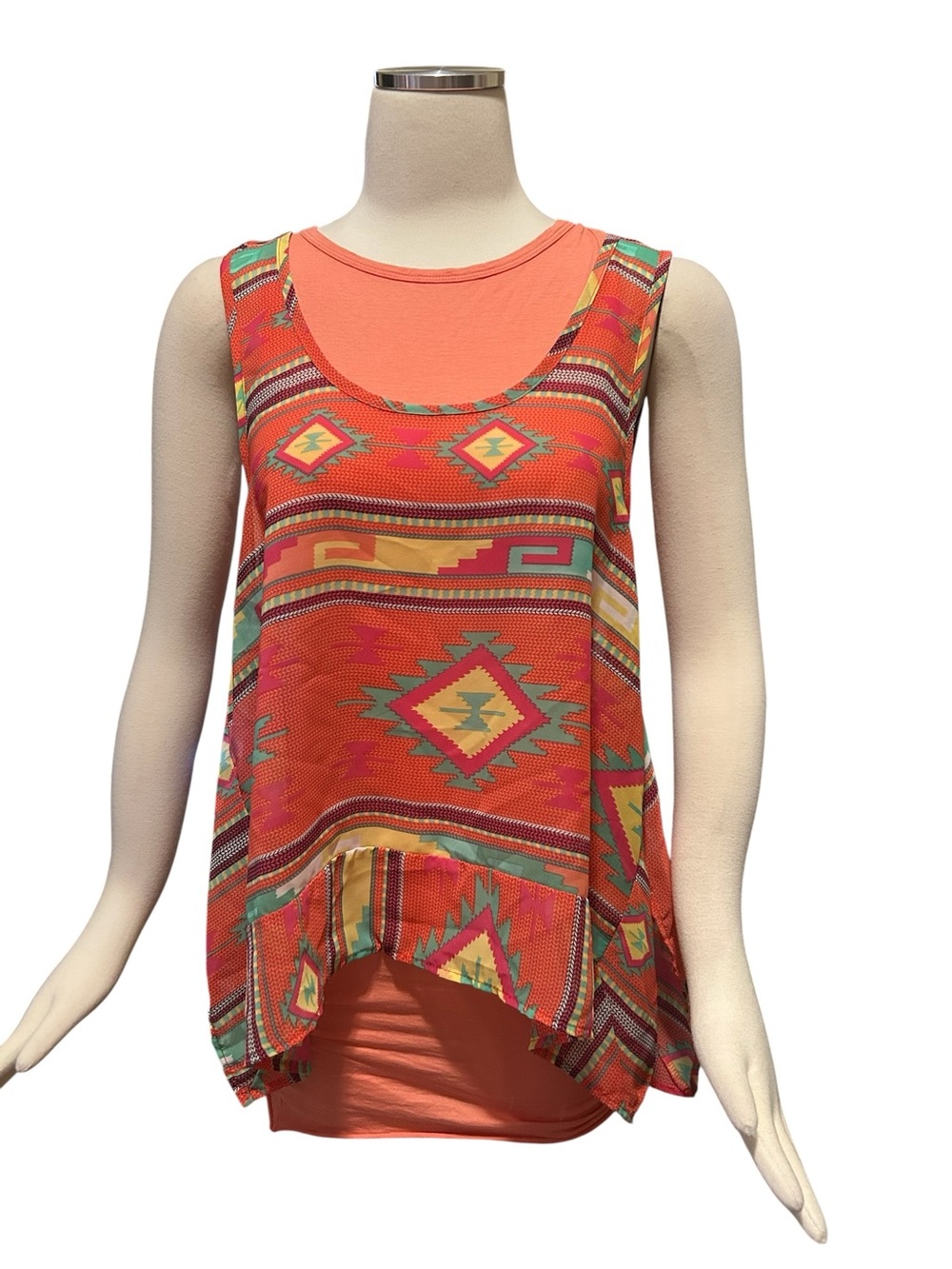 Aztec Print Coral Layered Tank Top
Two piece set
